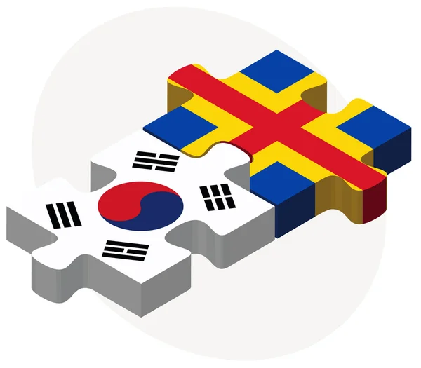 Zuid-Korea en de Aaland eilanden vlaggen in puzzel geïsoleerd — Stockvector