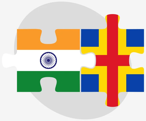 India en Aaland eilanden vlaggen in puzzel — Stockvector