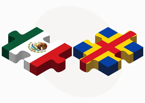 Banderas de México e Islas Aaland en rompecabezas — Vector de stock