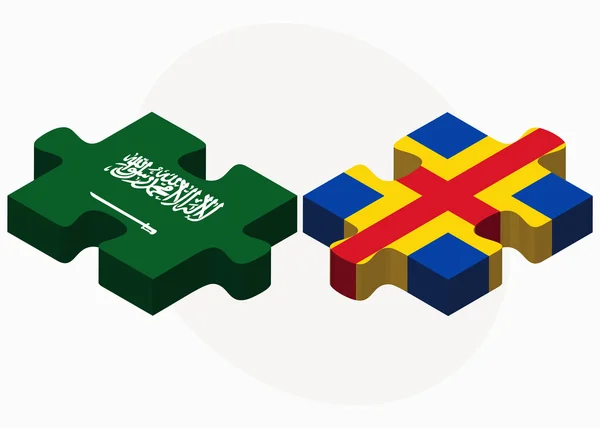Banderas de Arabia Saudita e Islas Aaland en rompecabezas — Vector de stock