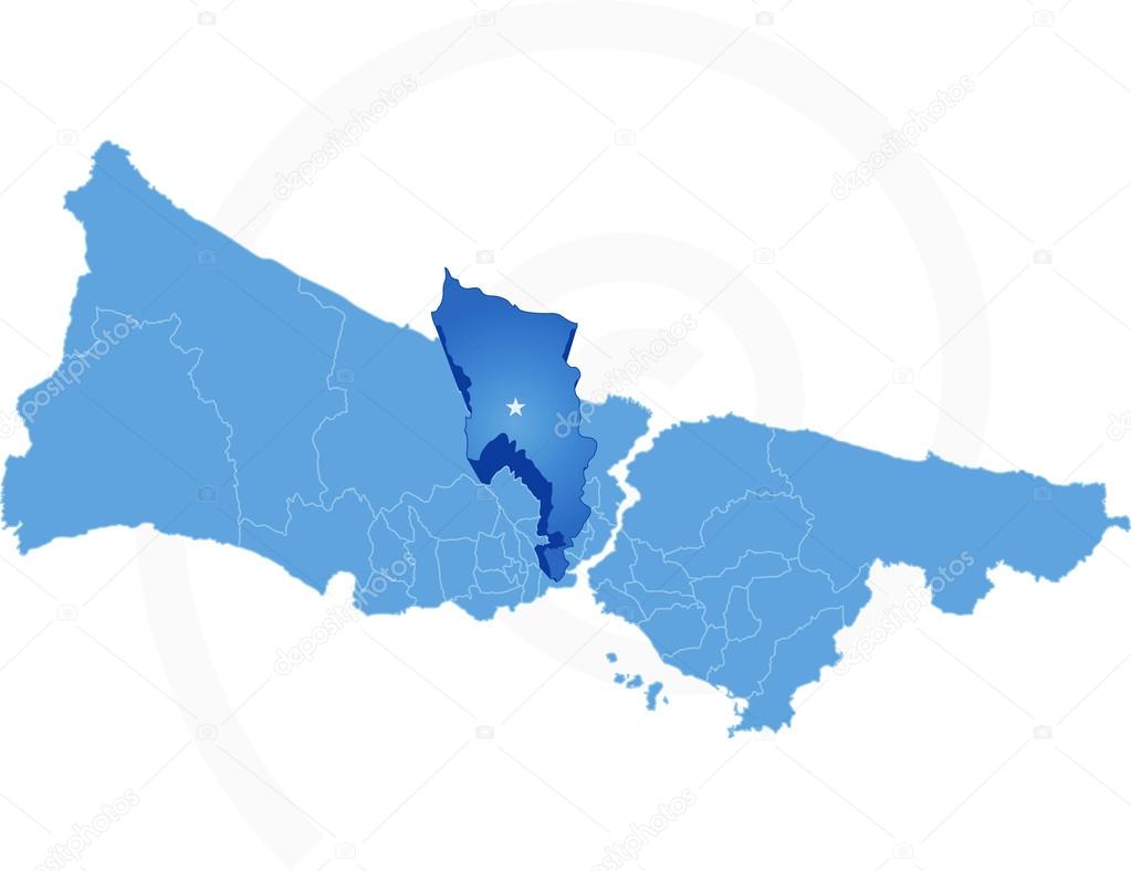 Istanbul Map with administrative districts where Eyup is pulled