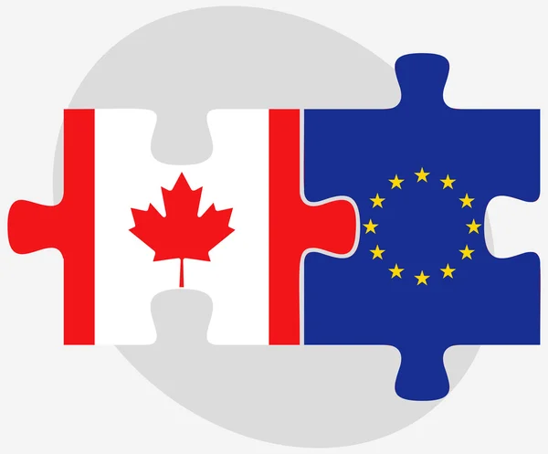 Kanada i flagi Unii Europejskiej w puzzle — Wektor stockowy
