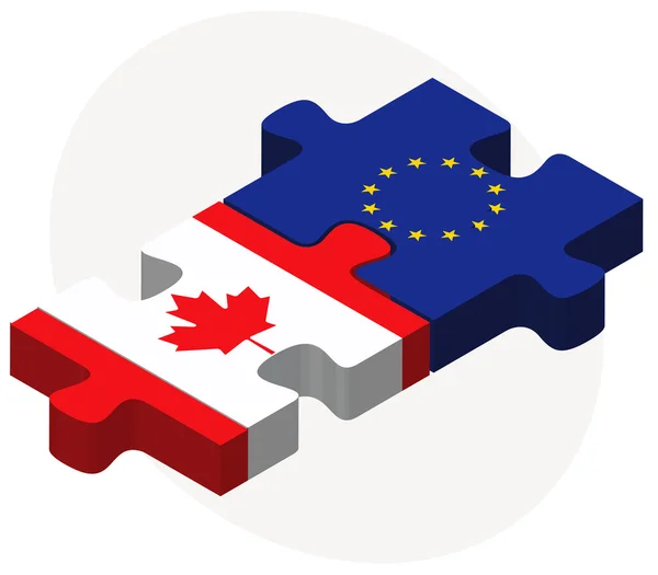 Kanada i flagi Unii Europejskiej w puzzle — Wektor stockowy
