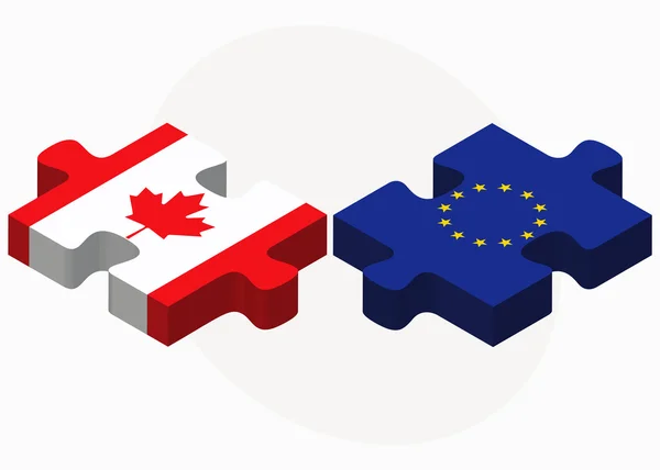 Canada and European Union Flags in puzzle — Stock Vector