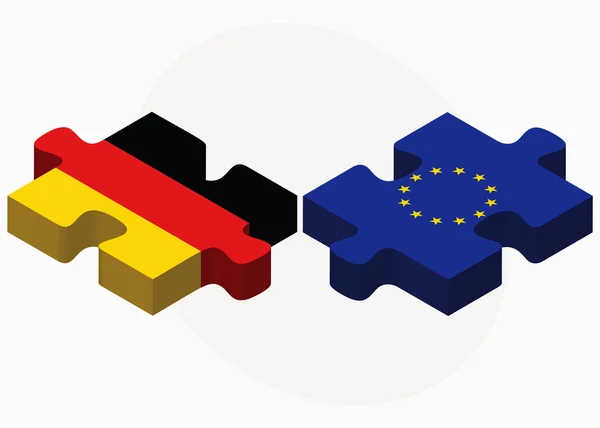 Alemania y la Unión Europea Banderas en rompecabezas — Vector de stock