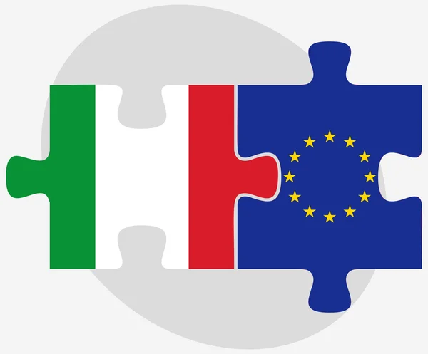 Italia e Unione Europea Bandiere in puzzle — Vettoriale Stock