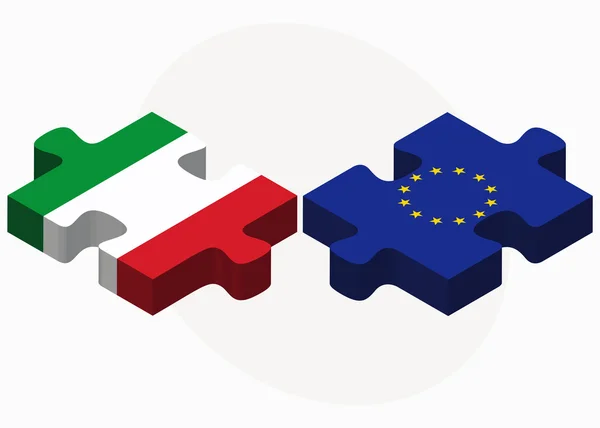 Italien och EU flaggor i pussel — Stock vektor