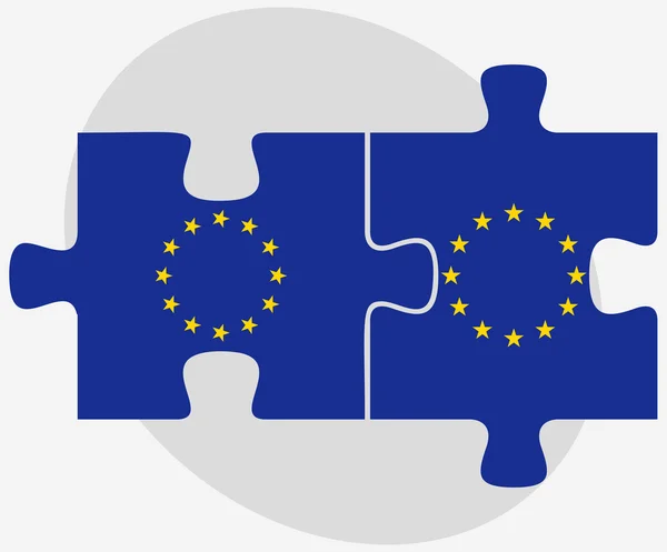 Banderas de la Unión Europea y la Unión Europea en rompecabezas — Vector de stock