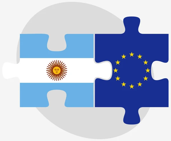 Argentinië en de Europese Unie vlaggen in puzzel — Stockvector