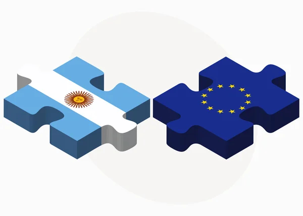 Argentinië en de Europese Unie vlaggen in puzzel — Stockvector