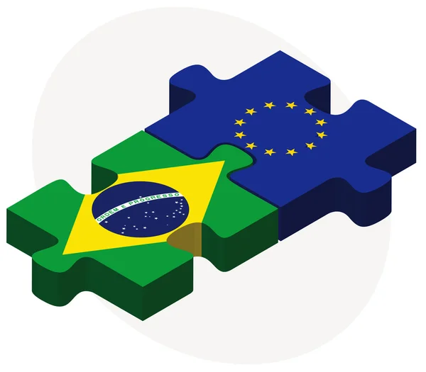 Βραζιλία και σημαίες της Ευρωπαϊκής Ένωσης σε παζλ — Διανυσματικό Αρχείο