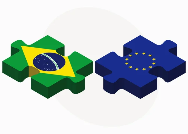 Brazil and European Union Flags in puzzle — Stock Vector