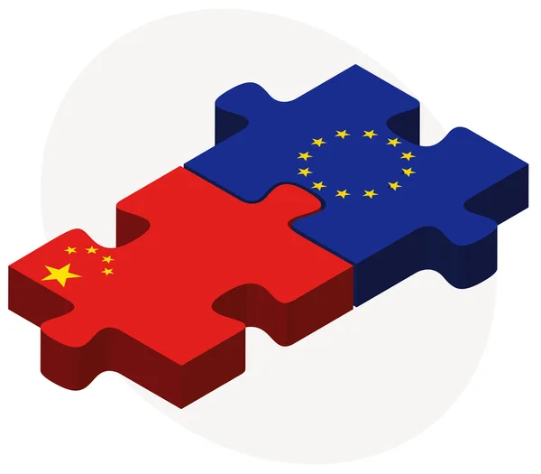 China en Europese Unie vlaggen in puzzel — Stockvector