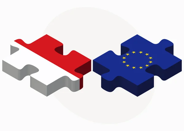 Indonésie a vlajky Evropské unie v puzzle — Stockový vektor