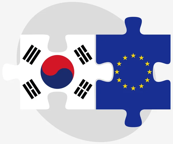 Corea del Sud e Unione europea Bandiere nel puzzle — Vettoriale Stock