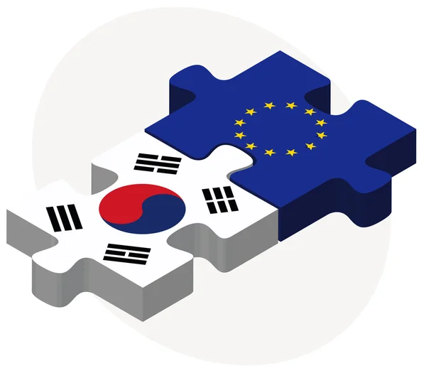 Zuid-Korea en de Europese Unie vlaggen in puzzel — Stockvector