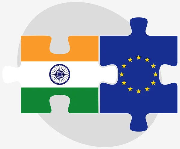 India and European Union Flags in puzzle — Stock Vector