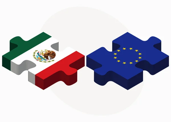 México y la Unión Europea Banderas en rompecabezas — Vector de stock