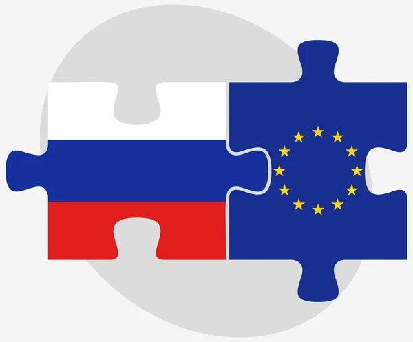 Fédération de Russie et Union européenne Drapeaux en puzzle — Image vectorielle