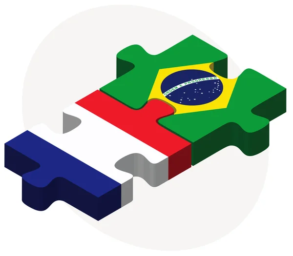 Francie a Brazílie vlajky v puzzle — Stockový vektor