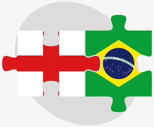 Banderas de Inglaterra y Brasil en rompecabezas — Archivo Imágenes Vectoriales