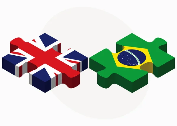 Groot-Brittannië en Brazilië vlaggen in puzzel — Stockvector