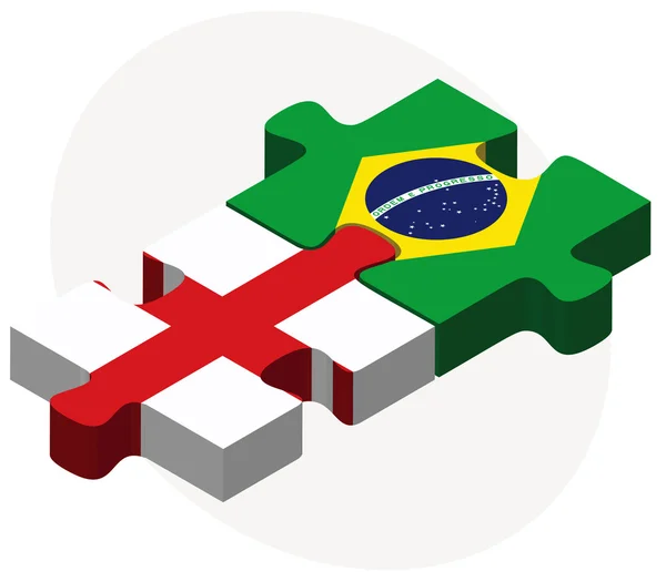 Banderas de Inglaterra y Brasil en rompecabezas — Vector de stock