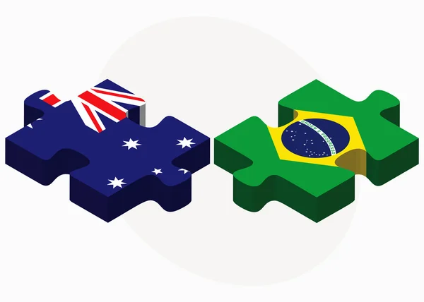 Banderas de Australia y Brasil en rompecabezas — Vector de stock