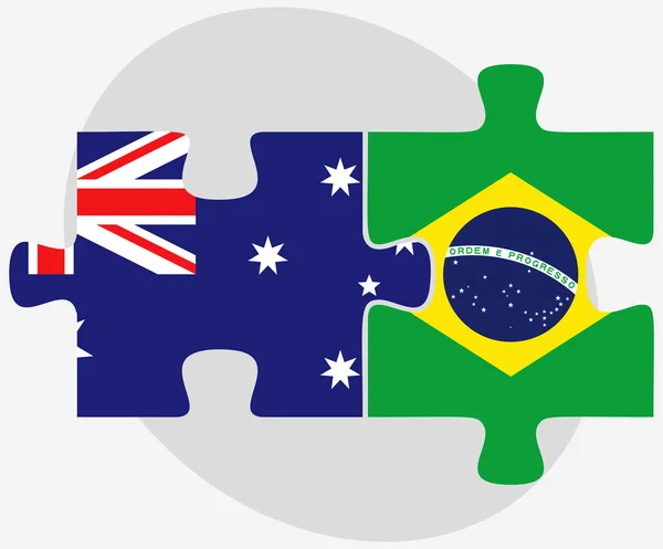 Australien och Brasilien flaggor i pussel — Stock vektor