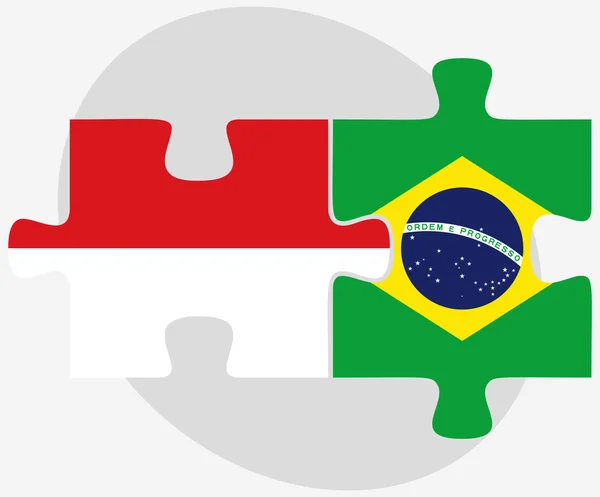 Indonesië en Brazilië vlaggen in puzzel — Stockvector