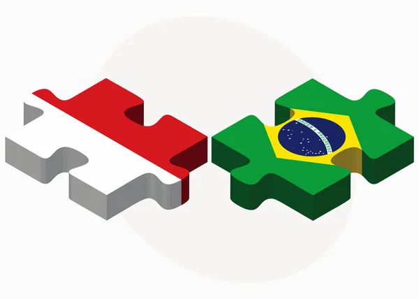 Indonesia and Brazil Flags in puzzle — Stock Vector