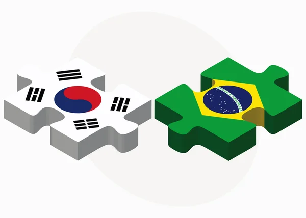 Zuid-Korea en Brazilië vlaggen in puzzel — Stockvector
