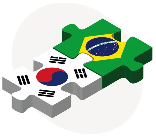 South Korea and Brazil Flags in puzzle — Stock Vector