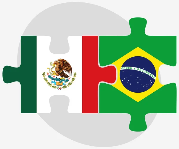 México e Brasil Bandeiras no quebra-cabeça — Vetor de Stock