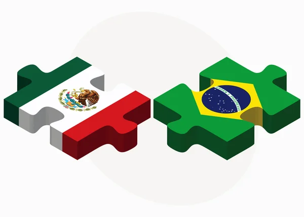 Banderas de México y Brasil en rompecabezas — Vector de stock