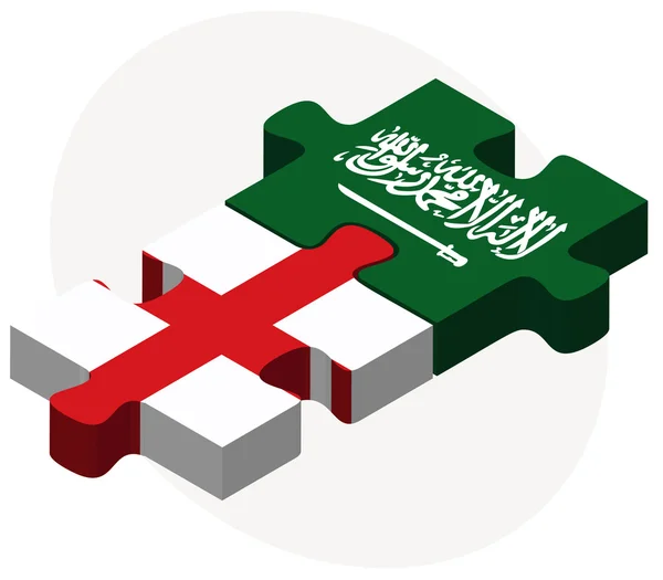 Inghilterra e Arabia Saudita Bandiere nel puzzle — Vettoriale Stock