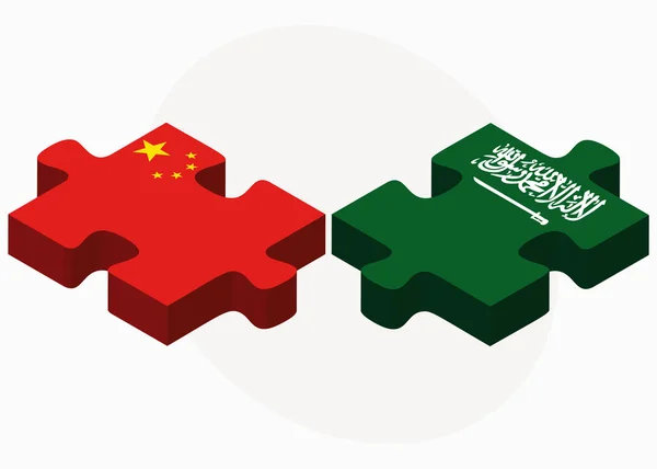 China en Saoedi-Arabië vlaggen in puzzel — Stockvector