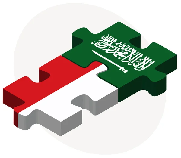 Indonesië en Saoedi-Arabië vlaggen in puzzel — Stockvector