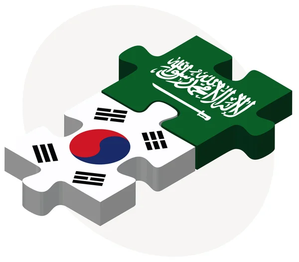 Banderas de Corea del Sur y Arabia Saudita en rompecabezas — Archivo Imágenes Vectoriales