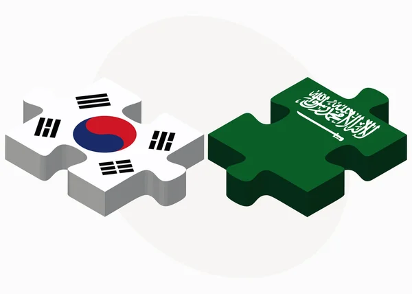 Banderas de Corea del Sur y Arabia Saudita en rompecabezas — Vector de stock