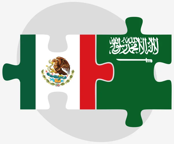 Mexico and Saudi Arabia Flags in puzzle — Stock Vector