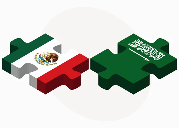 Banderas de México y Arabia Saudita en rompecabezas — Vector de stock