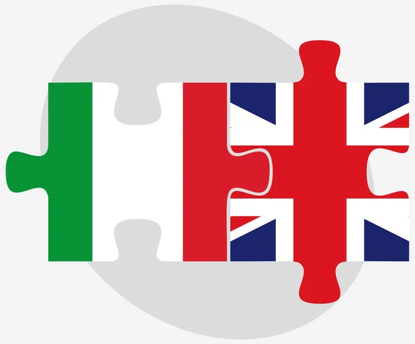 Italien och Storbritannien flaggor i pussel — Stock vektor