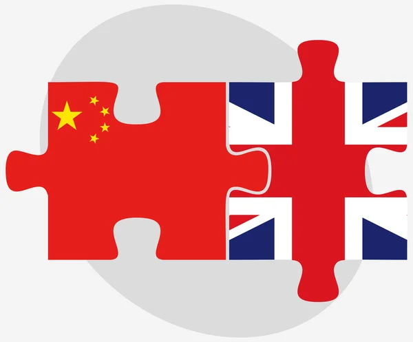 China and United Kingdom Flags in puzzle — Stock Vector