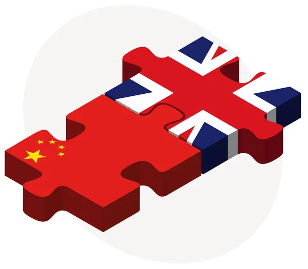 Čína a Spojené království vlajky v puzzle — Stockový vektor