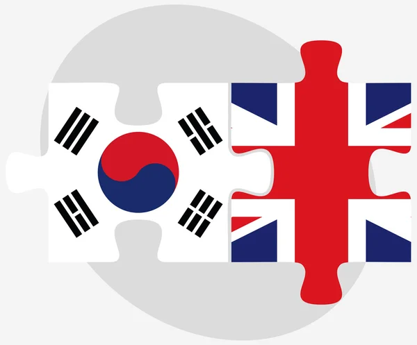 Νότια Κορέα και το Ηνωμένο Βασίλειο σημαίες σε παζλ — Διανυσματικό Αρχείο