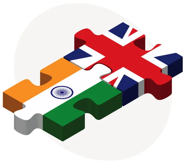 Indien och Förenade kungarikets flaggor i pussel — Stock vektor