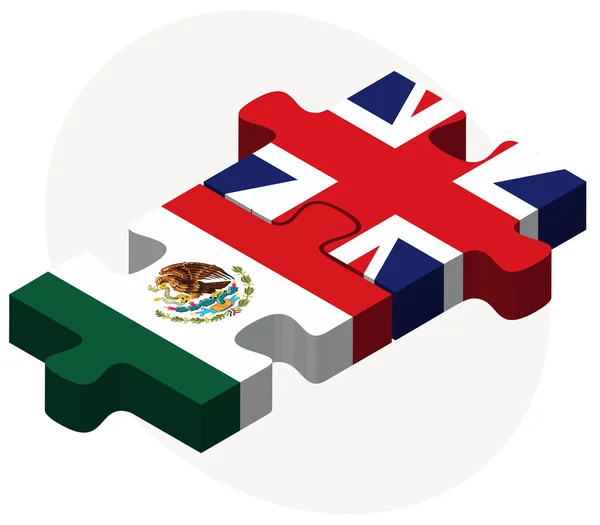 Mexico and United Kingdom Flags in puzzle — Stock Vector