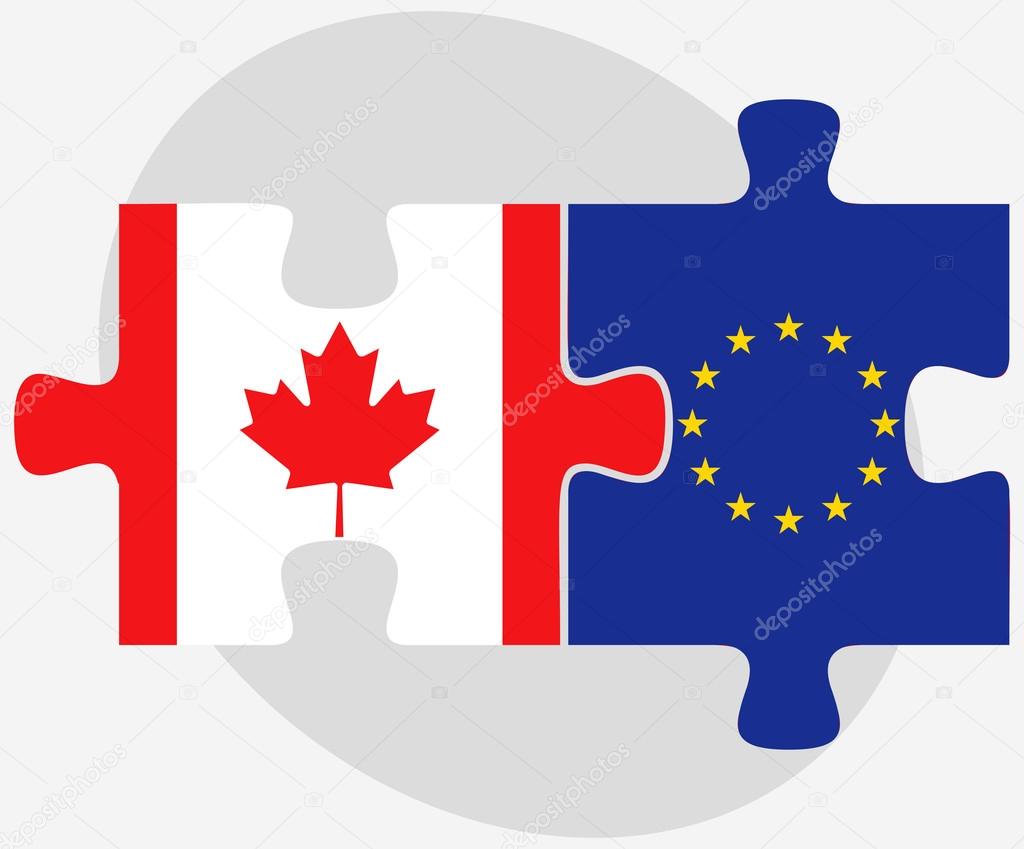 Canada and European Union Flags in puzzle