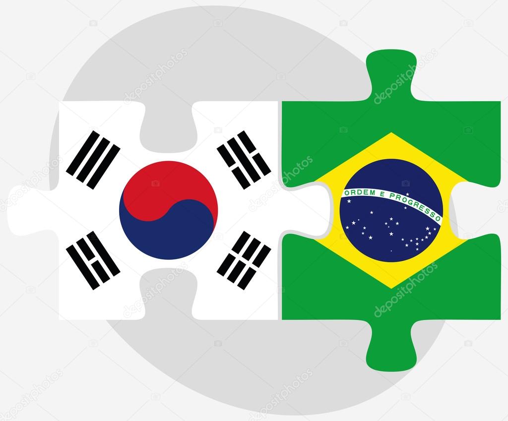 South Korea and Brazil Flags in puzzle